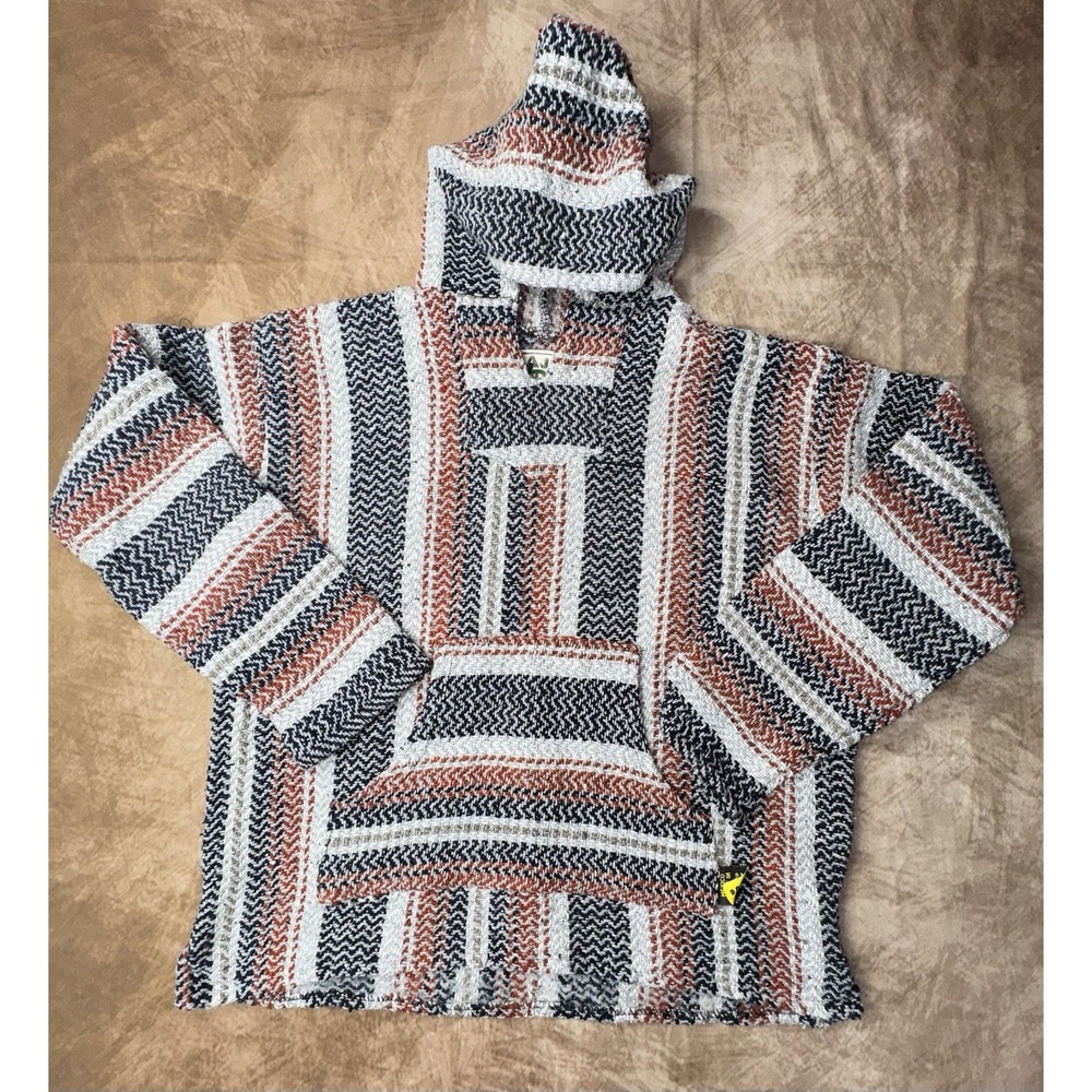 Baja Joe Hoodie Mens Medium Hippie Poncho Surf Skate Drug Rug Pullover